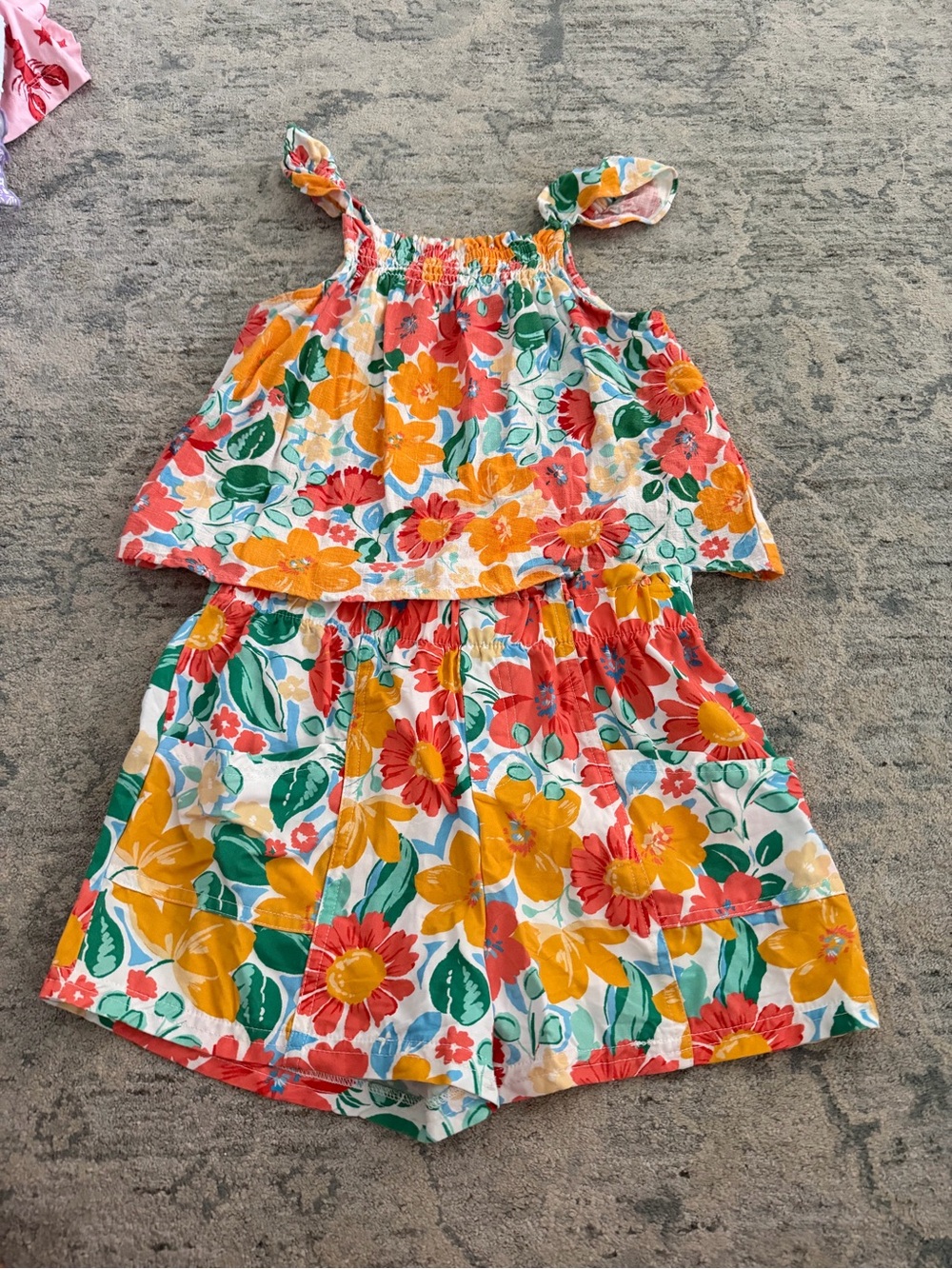 Copper Key Bright Floral Tank & Shorts Set - Yellow, Coral & Green